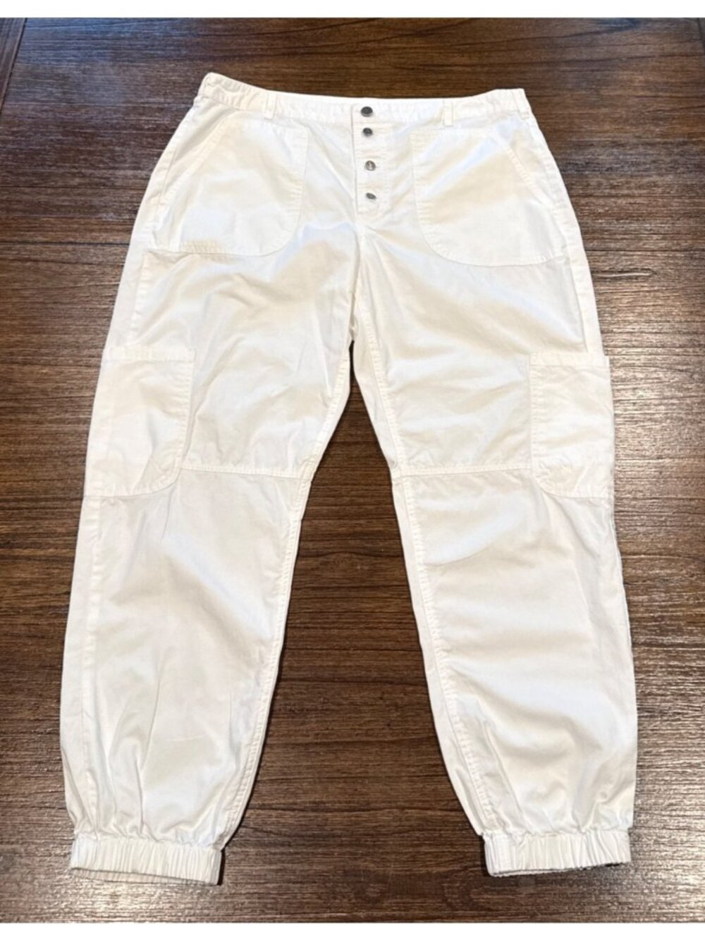 Sundance Julienne Jogger Pants Sz 12 White Cotton High Rise Utility Cargo Twill